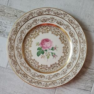 Vintage Gold and Cream Rose🌹Floral Dinner Plate Fondeville New York Laurelton